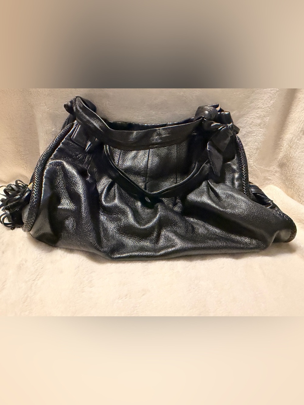 Classic Black Leather Tote Handbag